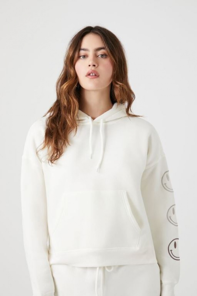 Sudadera con Capucha Forever 21 Embroidered Estampadas Mujer Blancas | mDTNM7dIrCz