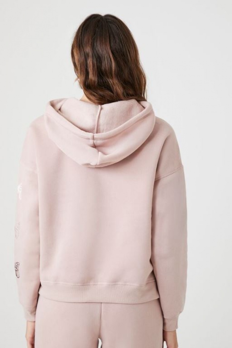 Sudadera con Capucha Forever 21 Embroidered Estampadas Mujer Marrones | MJ6bviEnt0n