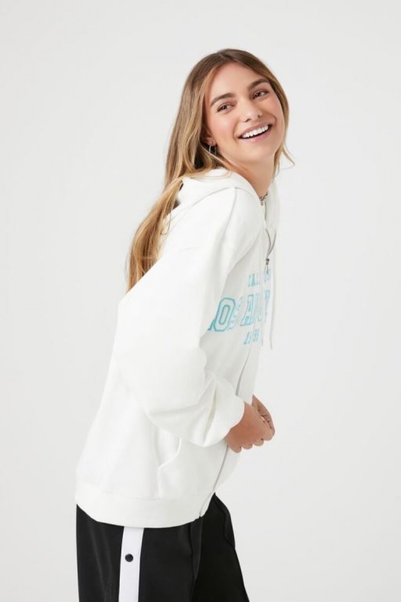 Sudadera con Capucha Forever 21 Embroidered Los Angeles Zip Up Mujer Blancas Multicolor | Bnyj3dtcTEj