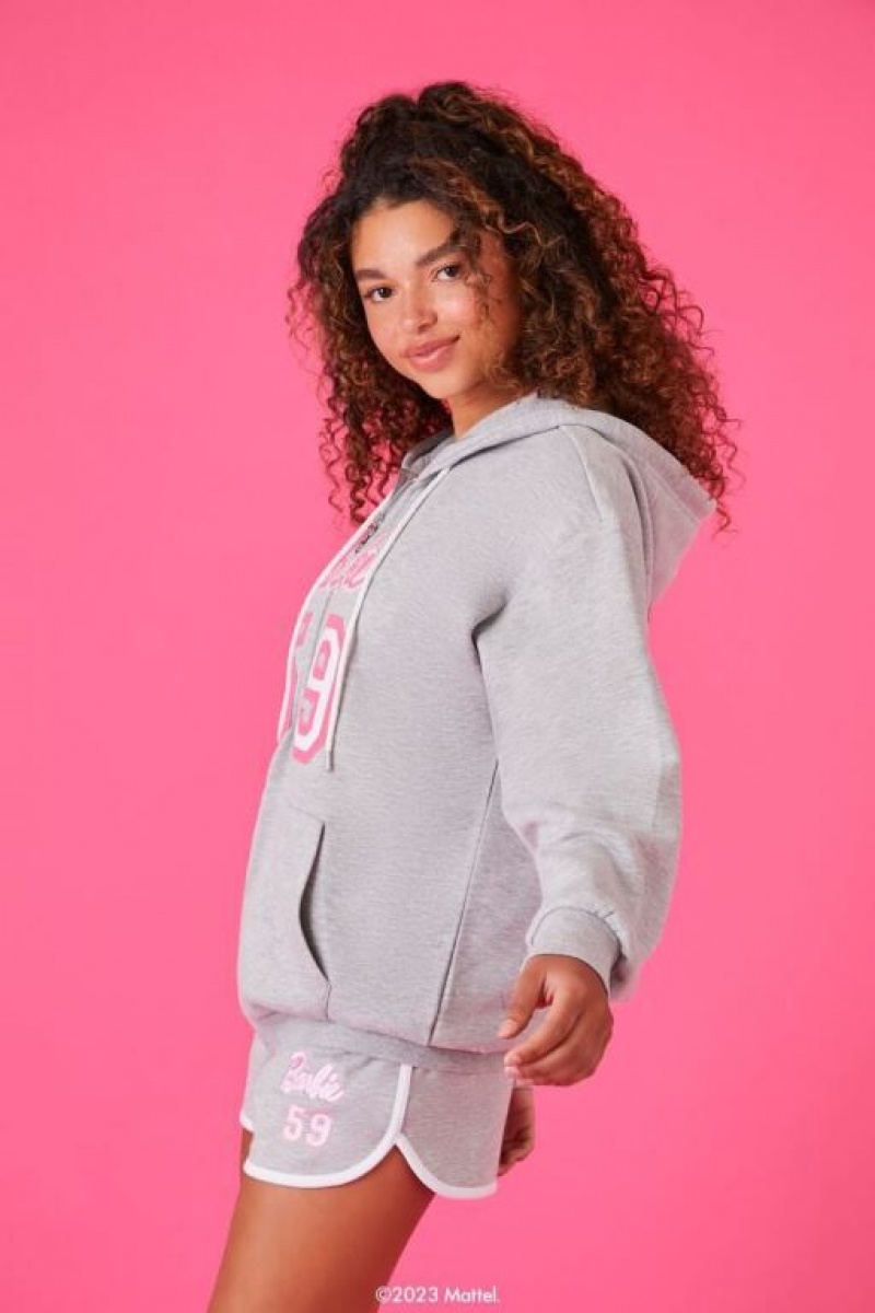 Sudadera con Capucha Forever 21 Embroidered Barbie Zip Up Mujer Gris Multicolor | kvyymdiJMxa