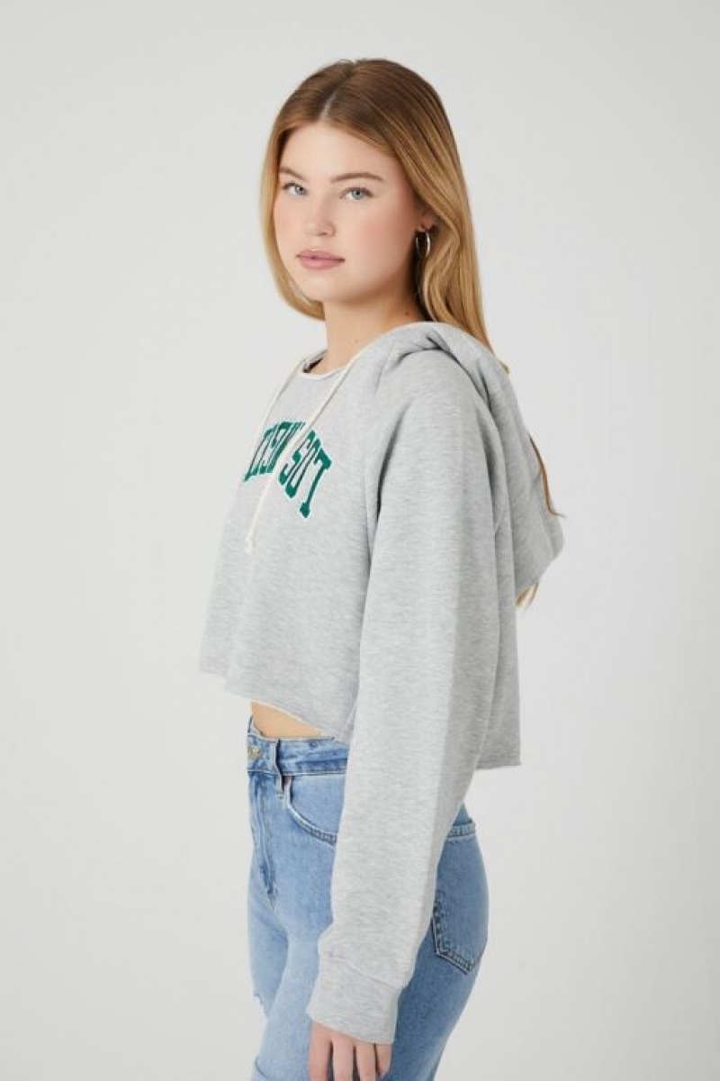 Sudadera con Capucha Forever 21 Embroidered Los Angeles Mujer Gris Multicolor | tQV5gZo81Eo