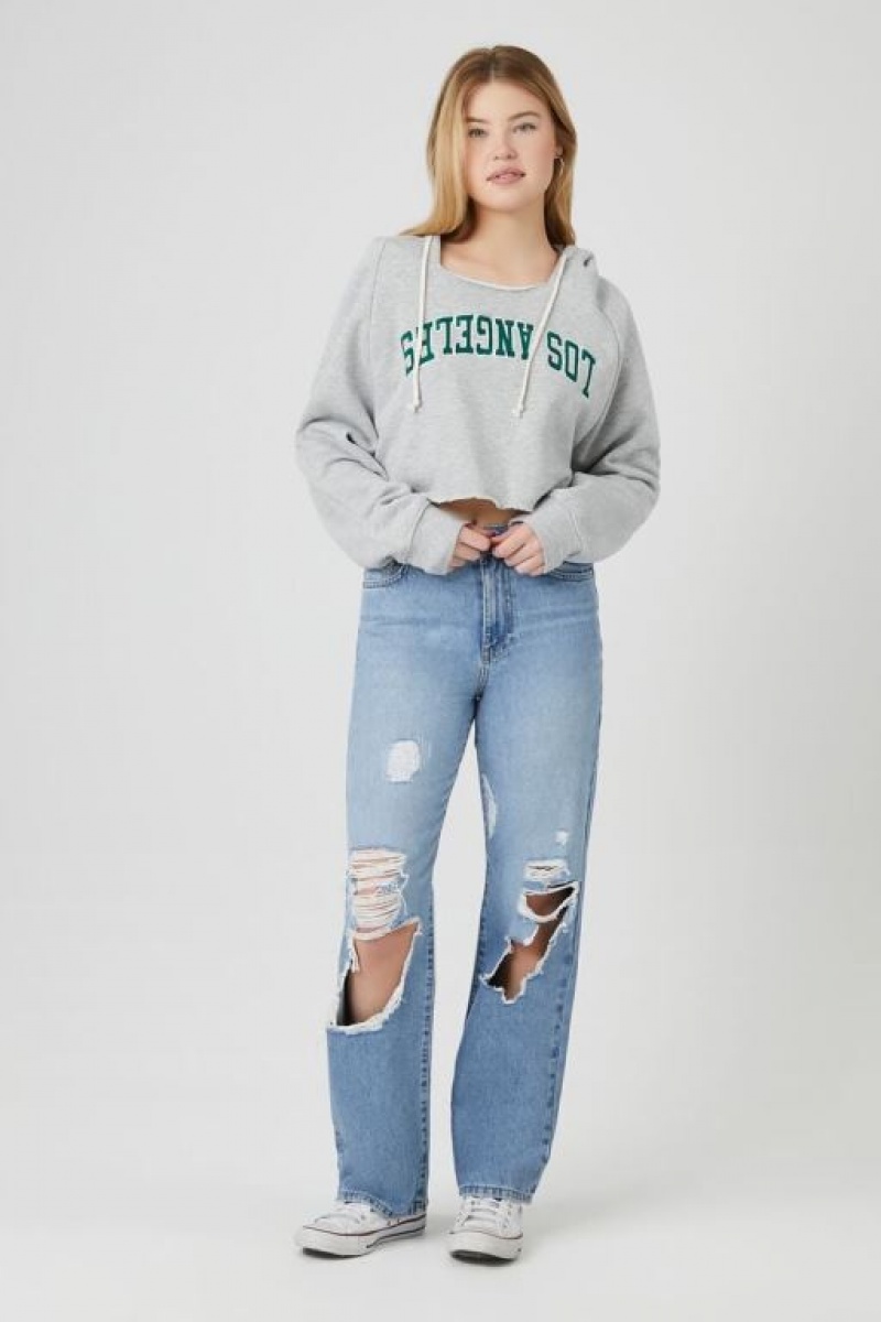 Sudadera con Capucha Forever 21 Embroidered Los Angeles Mujer Gris Multicolor | tQV5gZo81Eo