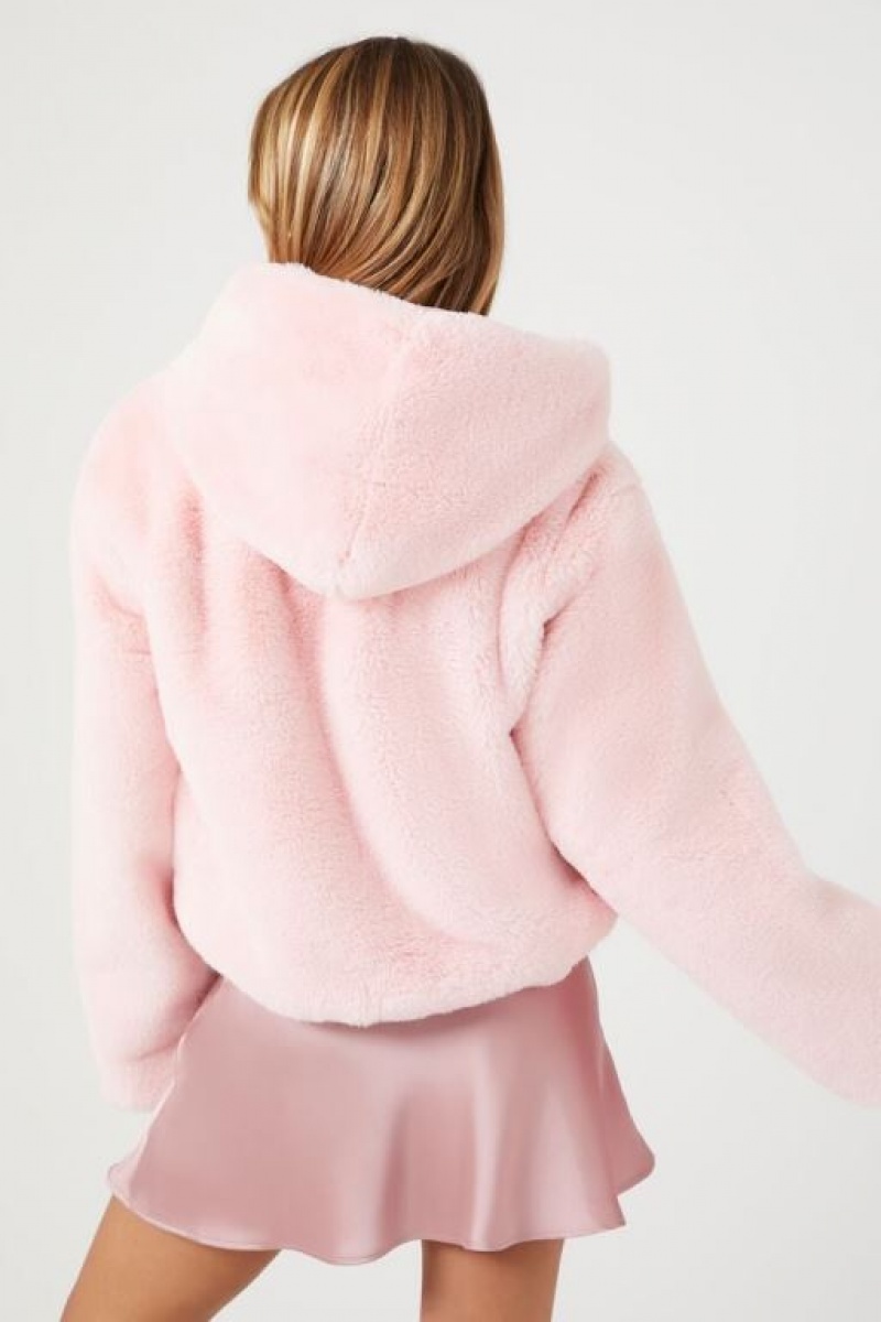 Sudadera con Capucha Forever 21 Faux Fur Open Front Mujer Rosas | K6zPy7gt1qN