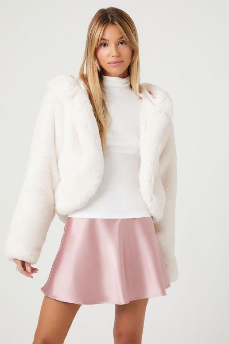 Sudadera con Capucha Forever 21 Faux Fur Open Front Mujer Blancas | IlzoBtxL6Fp