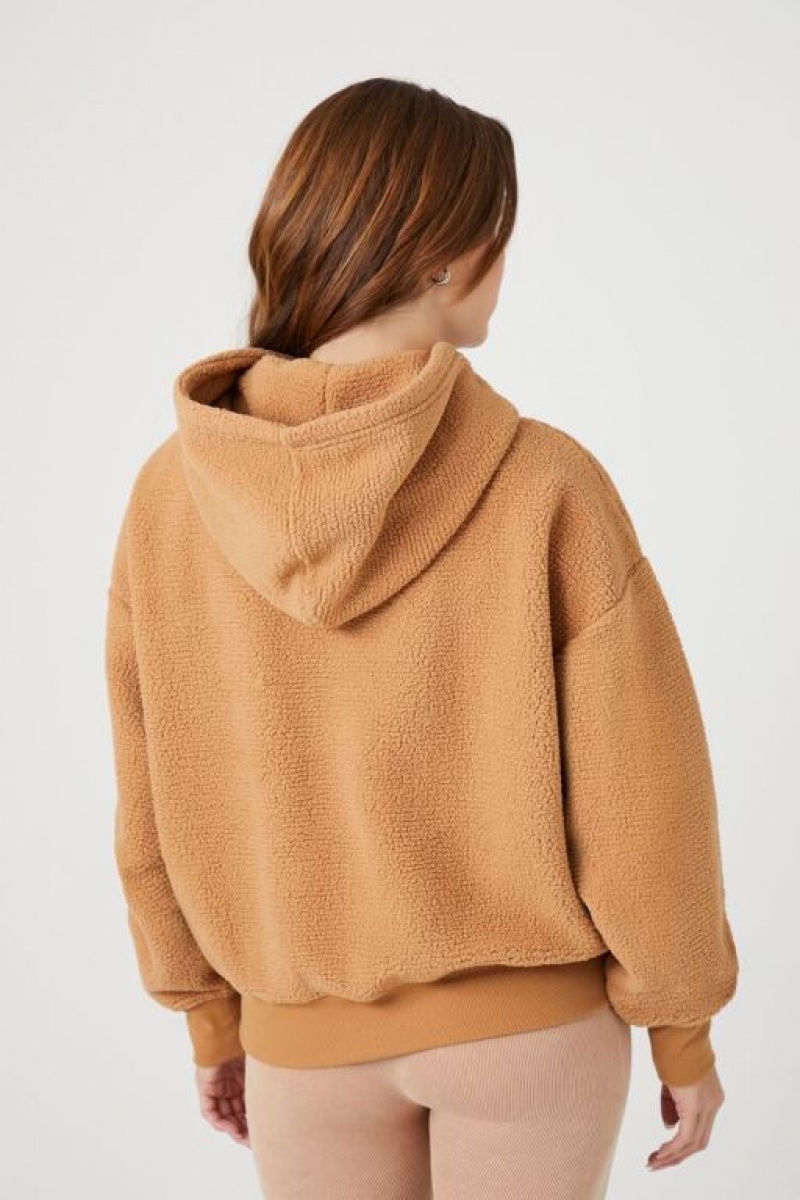 Sudadera con Capucha Forever 21 Faux Shearling Wyoming Mujer Marrones Multicolor | kRMbGRk2yZP