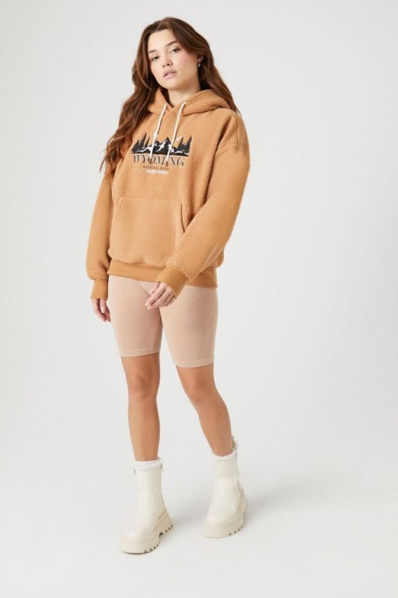 Sudadera con Capucha Forever 21 Faux Shearling Wyoming Mujer Marrones Multicolor | kRMbGRk2yZP