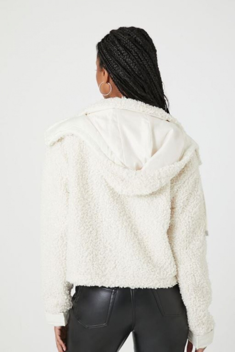 Sudadera con Capucha Forever 21 Faux Shearling Zip Up Mujer Blancas | J6VhOdxXmQ7