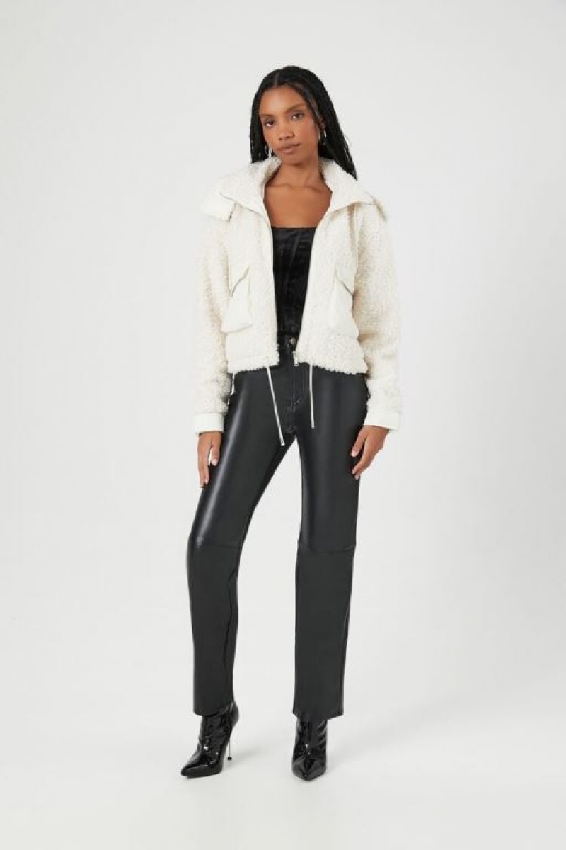 Sudadera con Capucha Forever 21 Faux Shearling Zip Up Mujer Blancas | J6VhOdxXmQ7