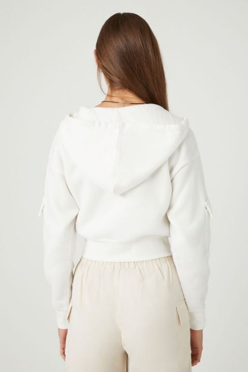 Sudadera con Capucha Forever 21 Flap Pocket Fleece Zip Up Mujer Blancas | jlM4WY8s53f