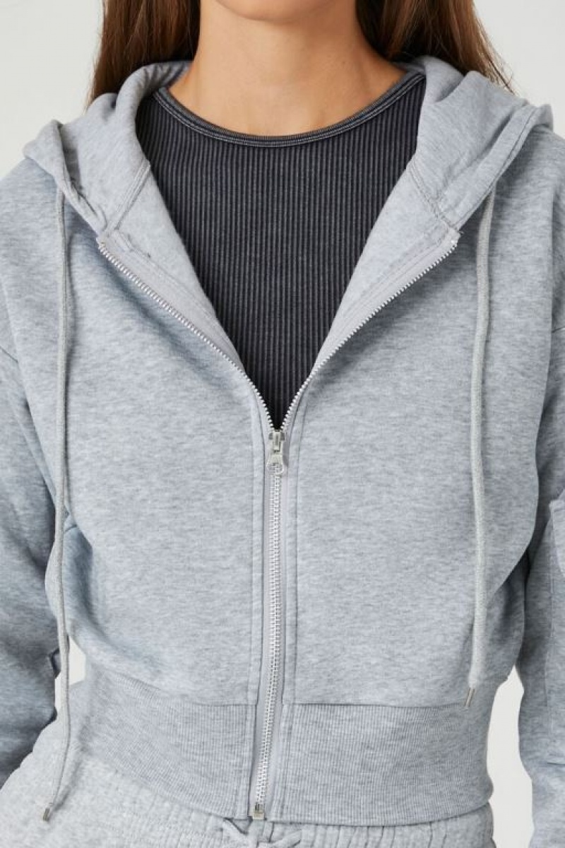 Sudadera con Capucha Forever 21 Flap Pocket Fleece Zip Up Mujer Gris | YPJzGN8nrTG