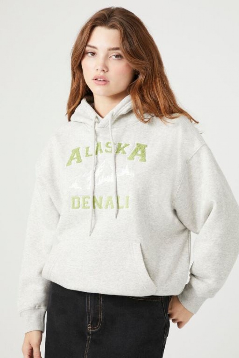 Sudadera con Capucha Forever 21 Fleece Alaska Estampadas Mujer Gris Multicolor | Ja1A4ZyOxXW