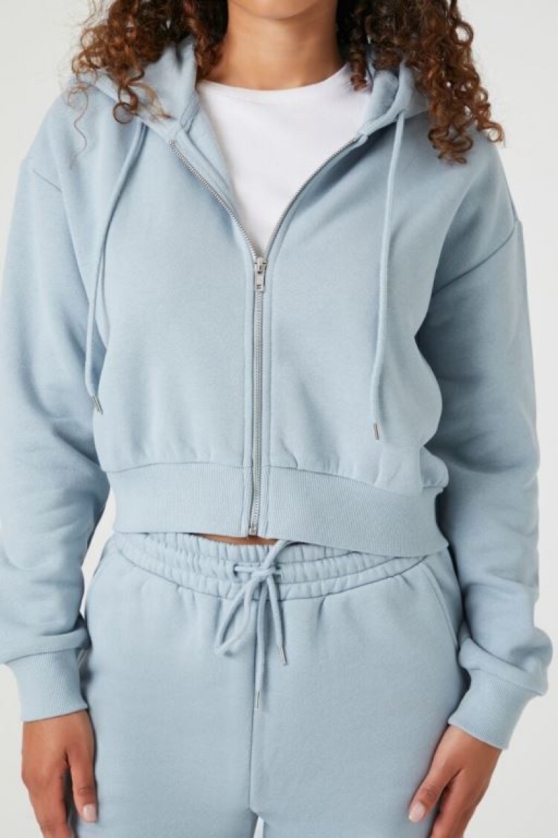 Sudadera con Capucha Forever 21 Fleece Cropped Zip Up Mujer Azules | XABFiqmL1lI