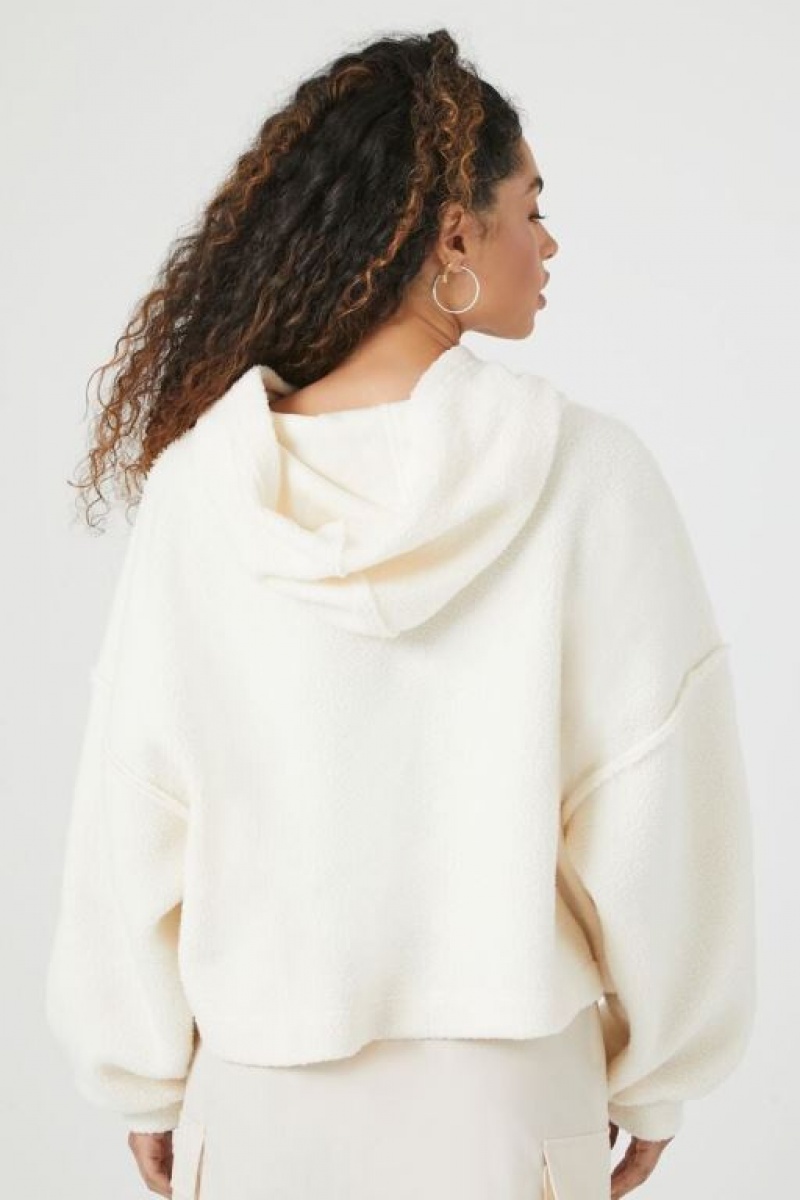 Sudadera con Capucha Forever 21 Fleece Drop Sleeve Mujer Creme | UFUzuAdZ2aV