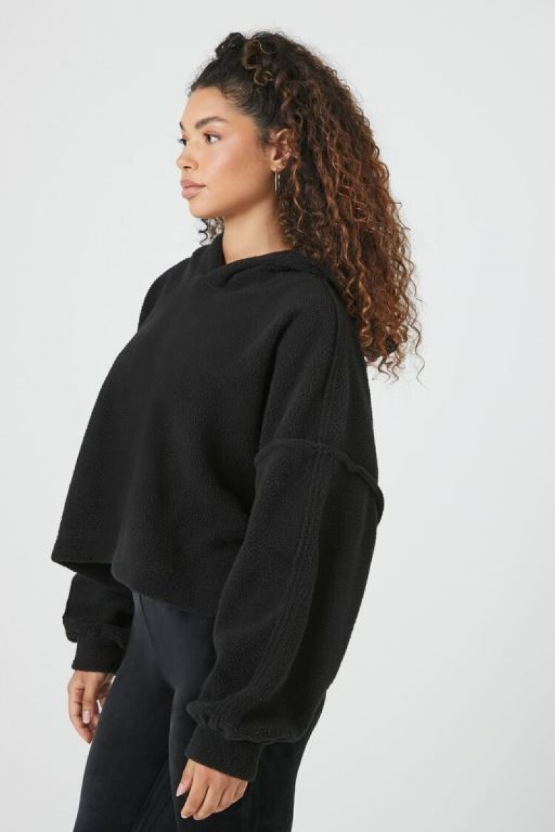 Sudadera con Capucha Forever 21 Fleece Drop Sleeve Mujer Negras | LfdvuvS3qUn