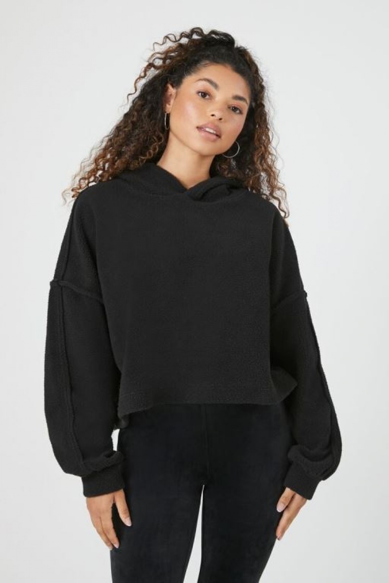 Sudadera con Capucha Forever 21 Fleece Drop Sleeve Mujer Negras | LfdvuvS3qUn