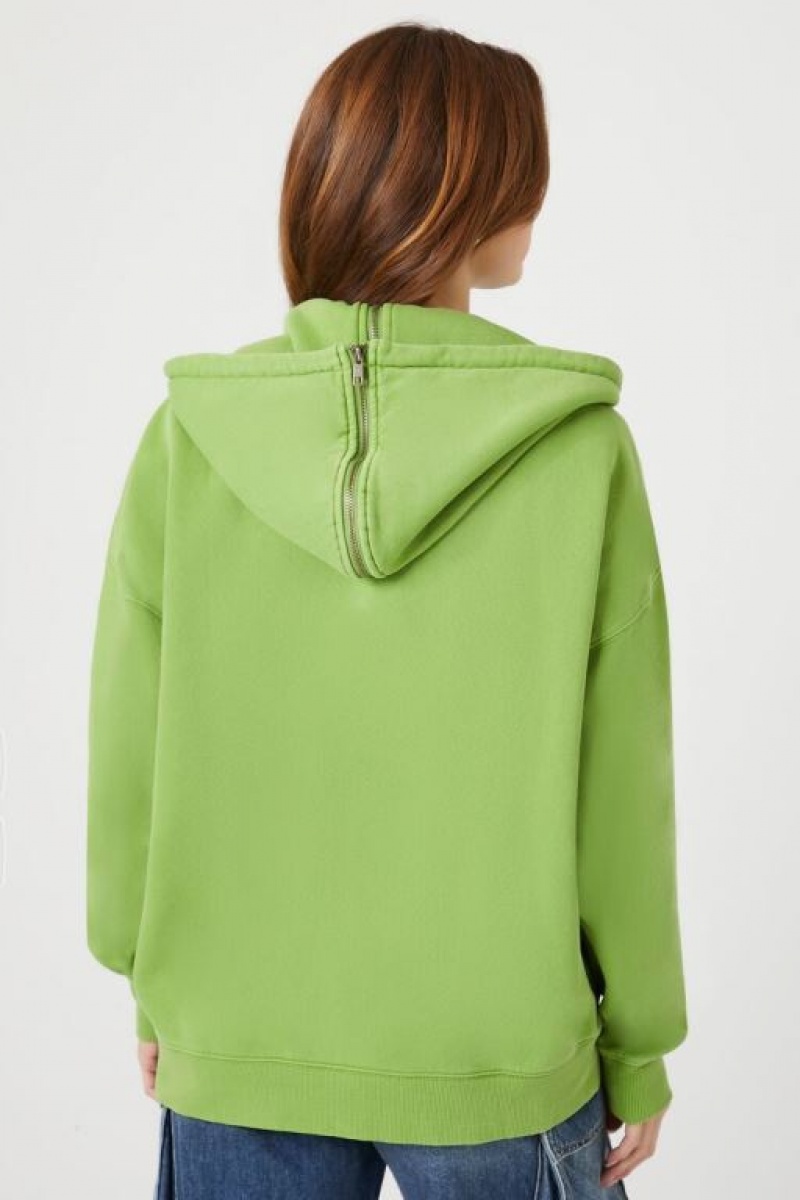 Sudadera con Capucha Forever 21 Fleece Drawstring Zip Up Mujer Verde | YVcba57N3hv