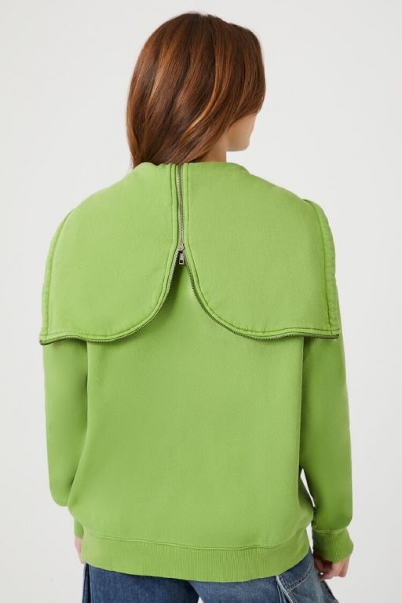 Sudadera con Capucha Forever 21 Fleece Drawstring Zip Up Mujer Verde | YVcba57N3hv