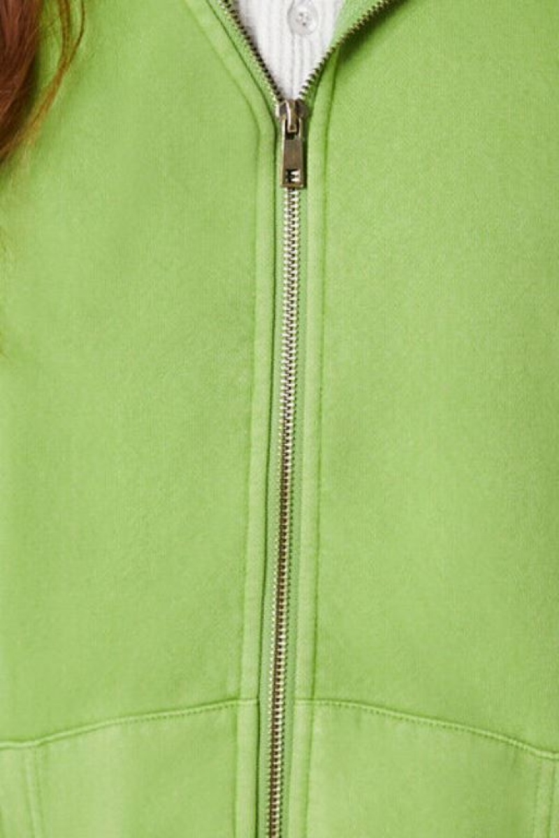 Sudadera con Capucha Forever 21 Fleece Drawstring Zip Up Mujer Verde | YVcba57N3hv