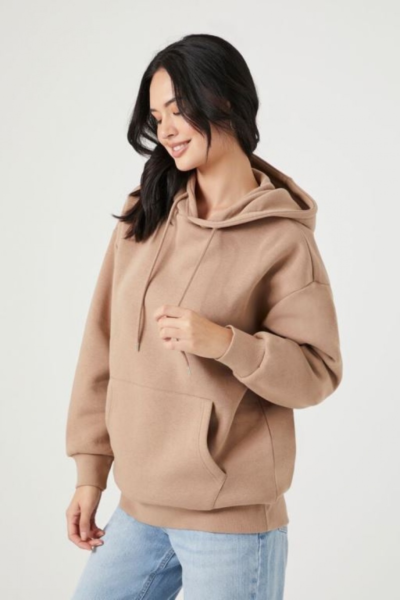 Sudadera con Capucha Forever 21 Fleece Drop Sleeve Mujer Gris Marrones | YLcJrCf4lxN