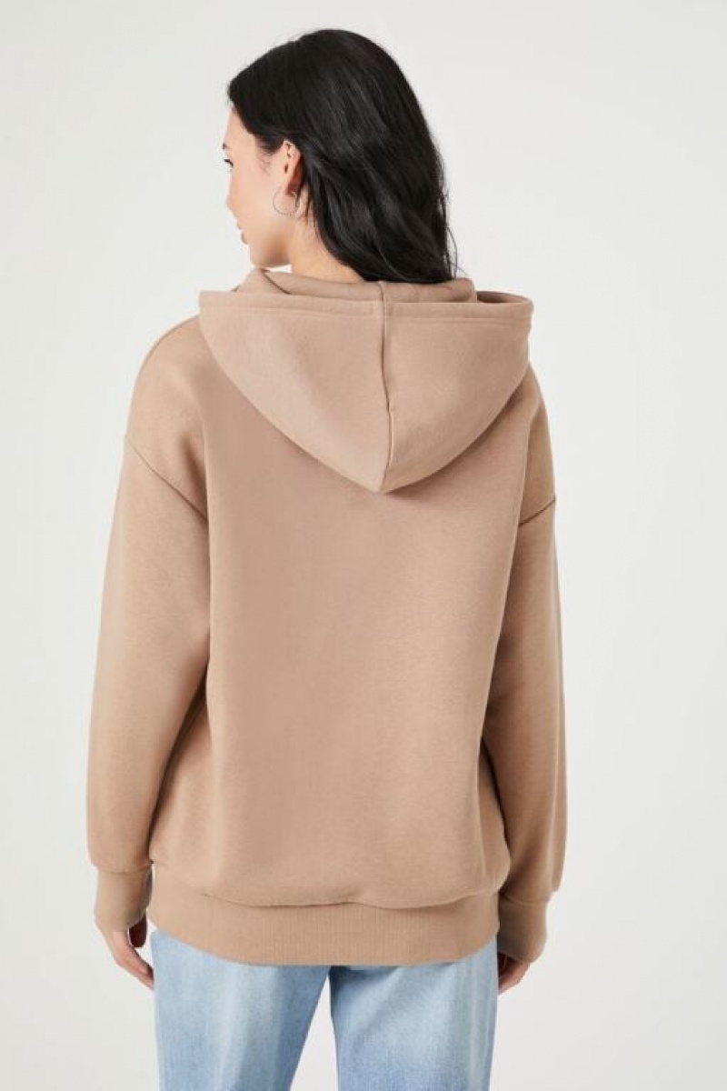 Sudadera con Capucha Forever 21 Fleece Drop Sleeve Mujer Gris Marrones | YLcJrCf4lxN