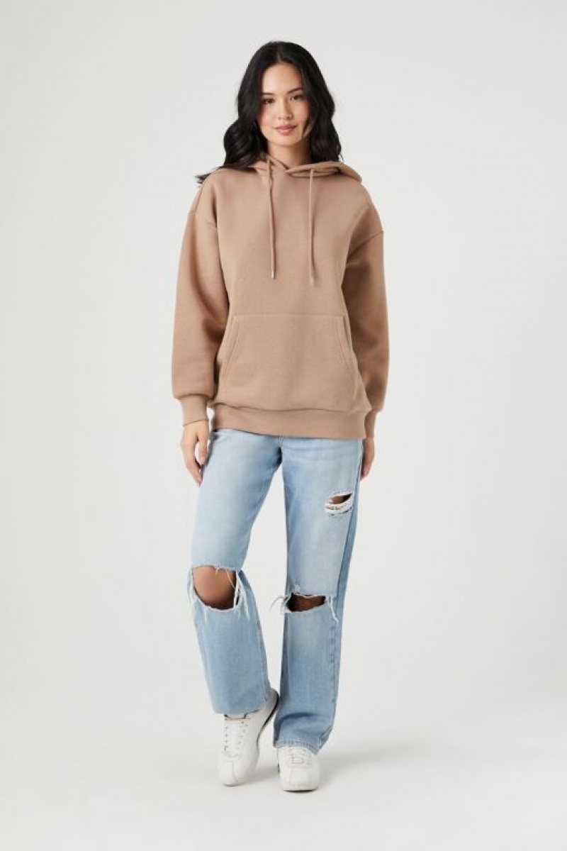 Sudadera con Capucha Forever 21 Fleece Drop Sleeve Mujer Gris Marrones | YLcJrCf4lxN