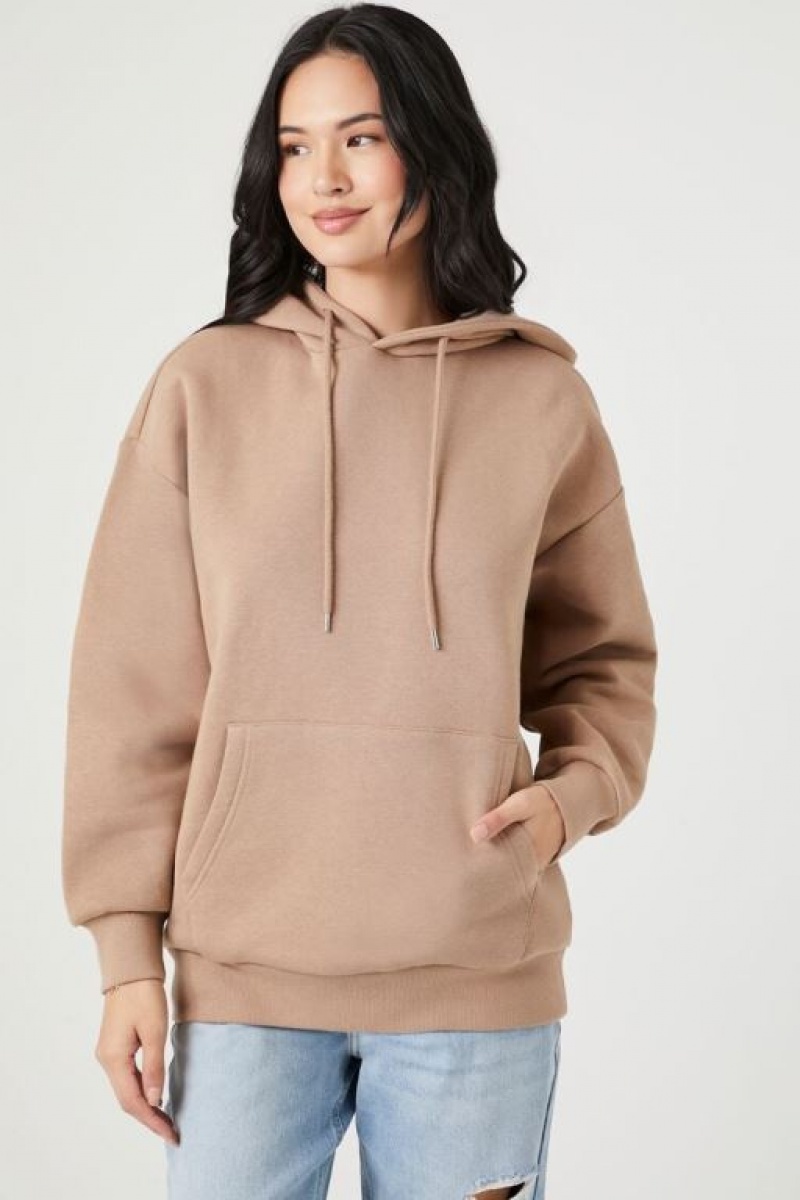 Sudadera con Capucha Forever 21 Fleece Drop Sleeve Mujer Gris Marrones | YLcJrCf4lxN