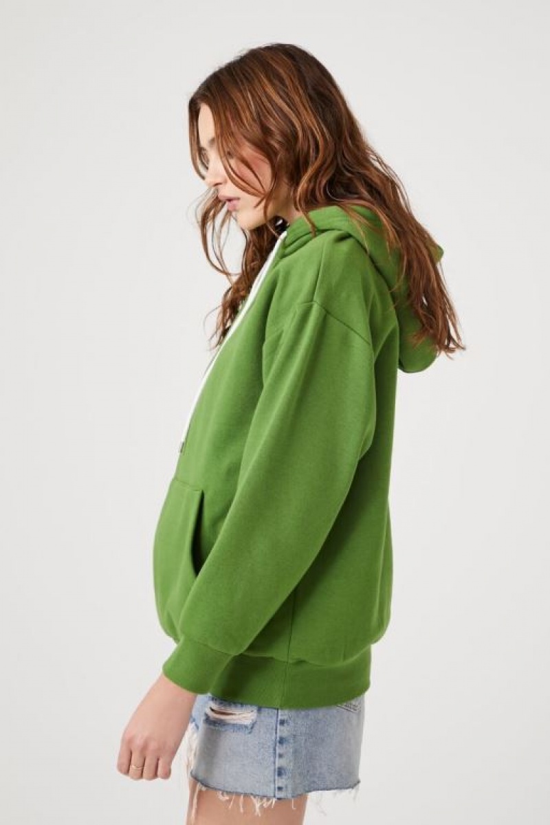 Sudadera con Capucha Forever 21 Fleece Drop Sleeve Mujer Avocado | VfFIU9sAl1a