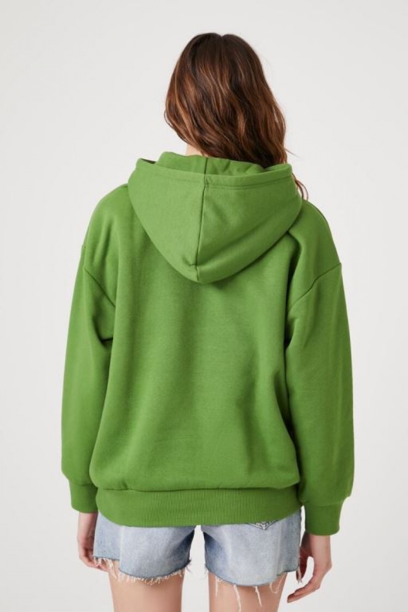 Sudadera con Capucha Forever 21 Fleece Drop Sleeve Mujer Avocado | VfFIU9sAl1a