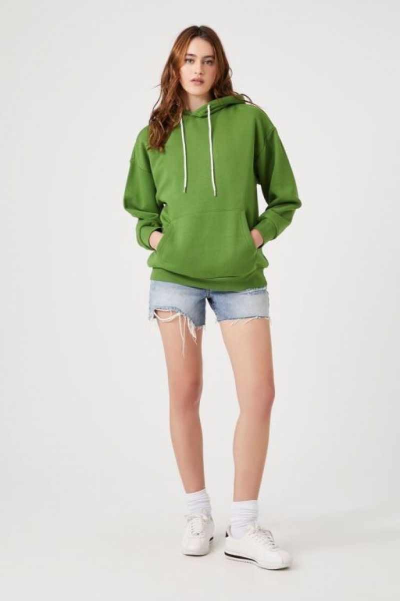 Sudadera con Capucha Forever 21 Fleece Drop Sleeve Mujer Avocado | VfFIU9sAl1a