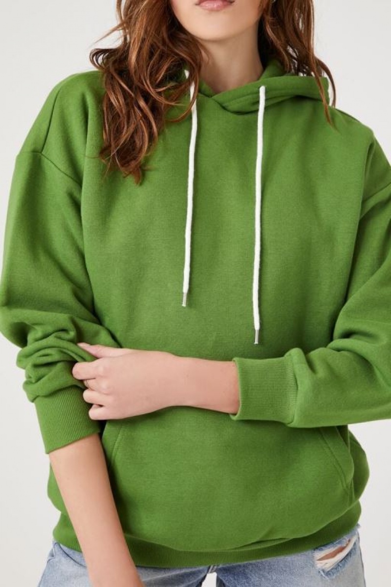 Sudadera con Capucha Forever 21 Fleece Drop Sleeve Mujer Avocado | VfFIU9sAl1a