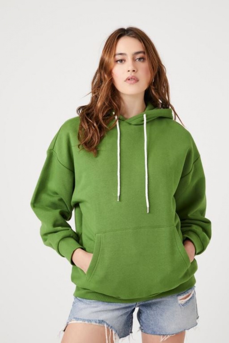 Sudadera con Capucha Forever 21 Fleece Drop Sleeve Mujer Avocado | VfFIU9sAl1a