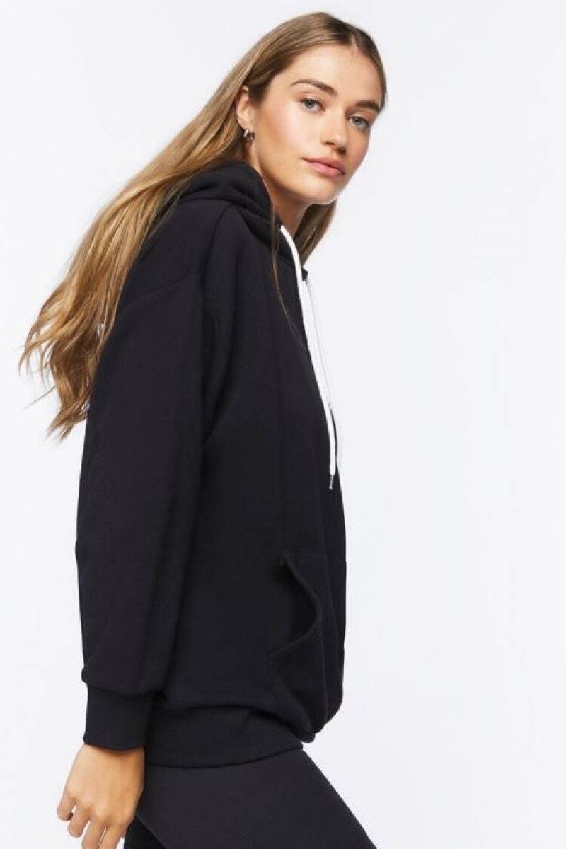 Sudadera con Capucha Forever 21 Fleece Drop Sleeve Mujer Negras | QD39N94aJ3j