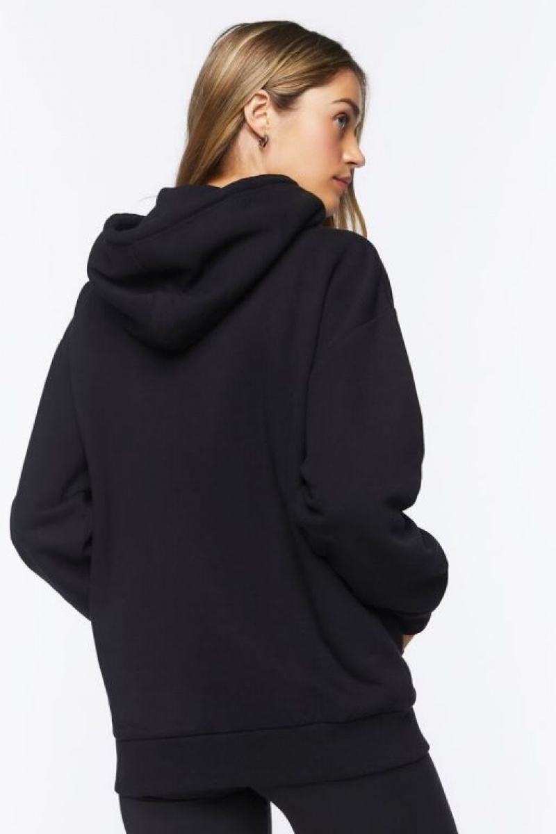 Sudadera con Capucha Forever 21 Fleece Drop Sleeve Mujer Negras | QD39N94aJ3j