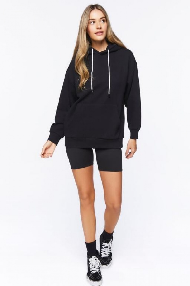 Sudadera con Capucha Forever 21 Fleece Drop Sleeve Mujer Negras | QD39N94aJ3j