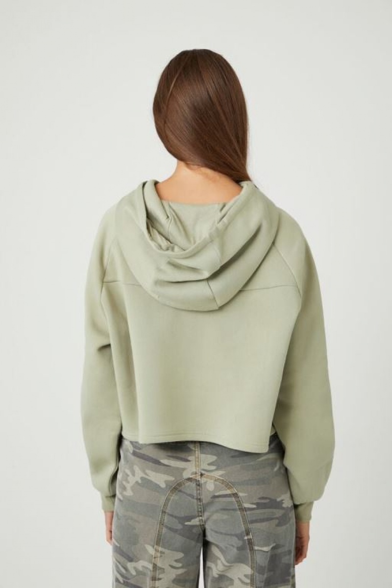 Sudadera con Capucha Forever 21 Fleece Raglan Sleeve Mujer Verde Oliva | 51eDPYM66zs