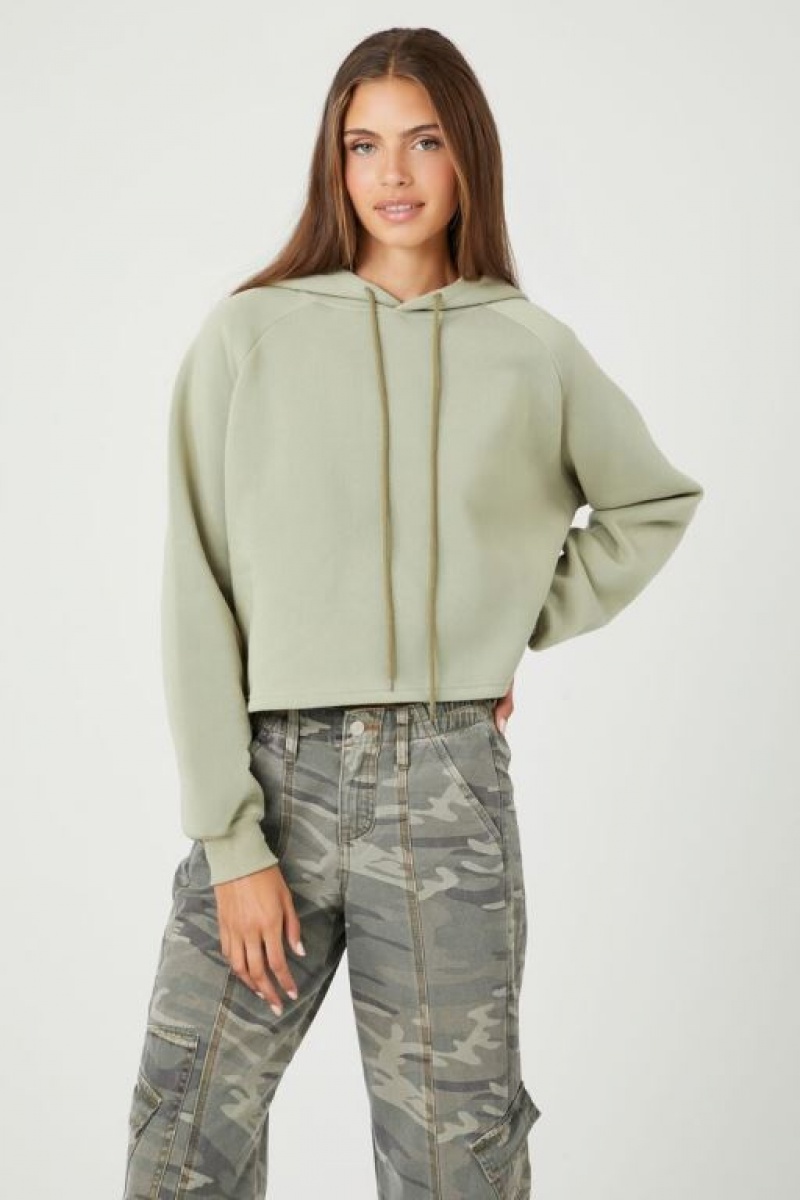 Sudadera con Capucha Forever 21 Fleece Raglan Sleeve Mujer Verde Oliva | 51eDPYM66zs