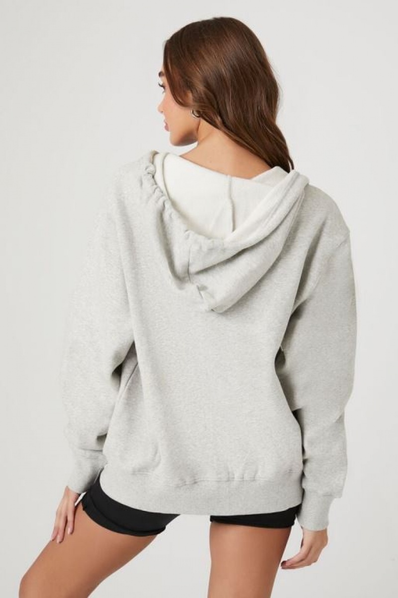 Sudadera con Capucha Forever 21 Fleece Zip Up Mujer Gris | a3PrezaZ3Lu