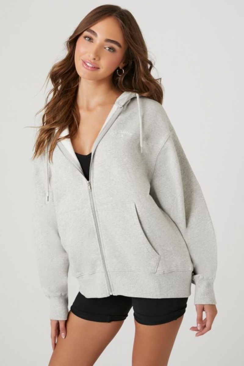 Sudadera con Capucha Forever 21 Fleece Zip Up Mujer Gris | a3PrezaZ3Lu