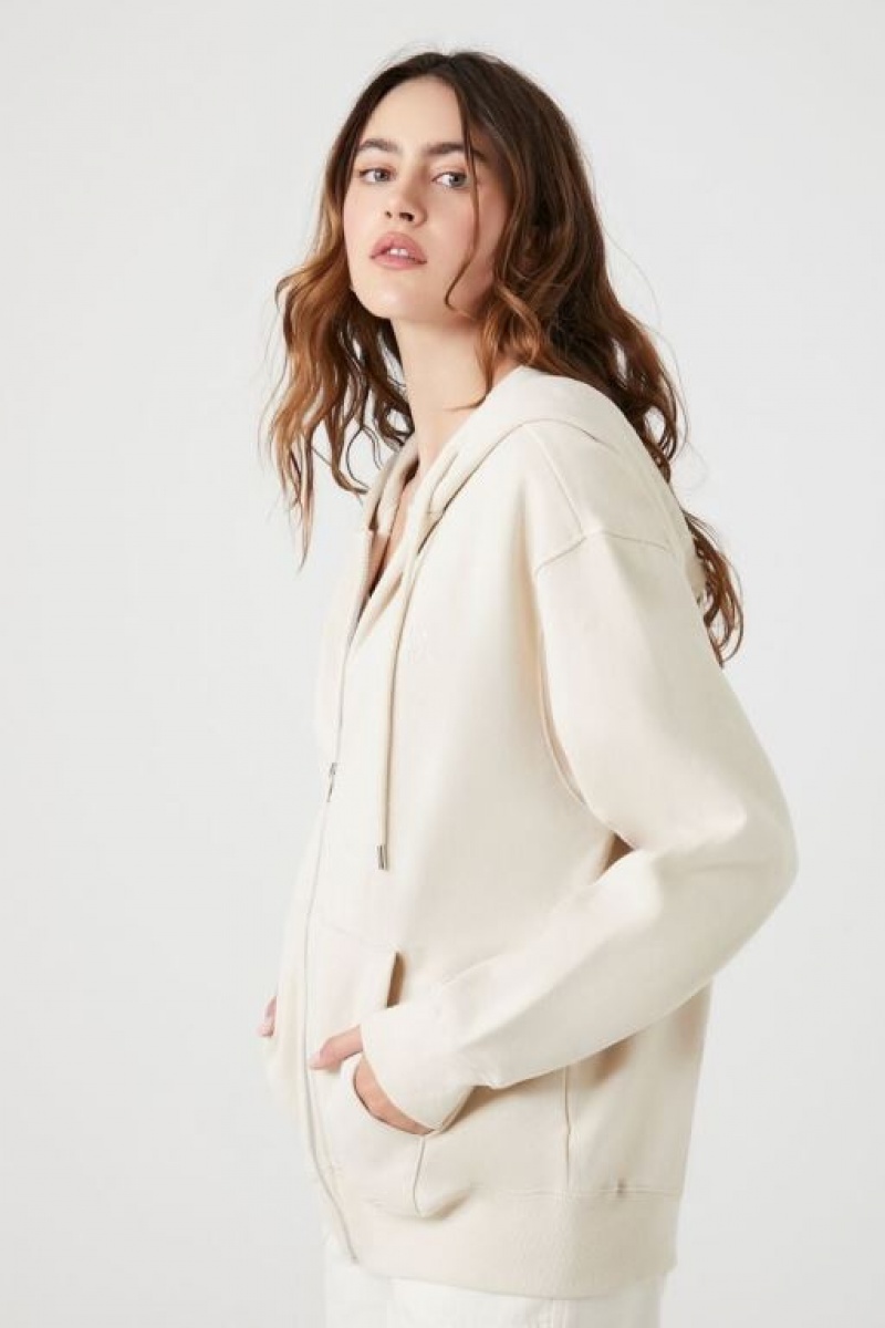 Sudadera con Capucha Forever 21 Fleece Zip Up Mujer Beige | RdJ1BbHA3Kr