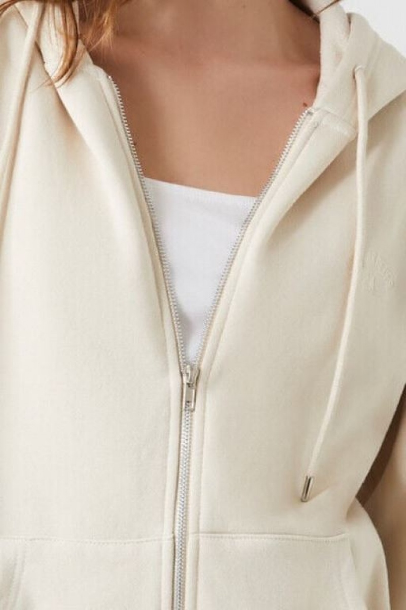 Sudadera con Capucha Forever 21 Fleece Zip Up Mujer Beige | RdJ1BbHA3Kr