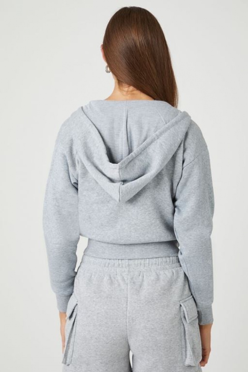 Sudadera con Capucha Forever 21 Fleece Zip Up Cropped Mujer Gris | 1qrGwfg3oN1