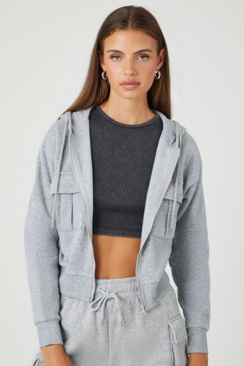 Sudadera con Capucha Forever 21 Fleece Zip Up Cropped Mujer Gris | 1qrGwfg3oN1