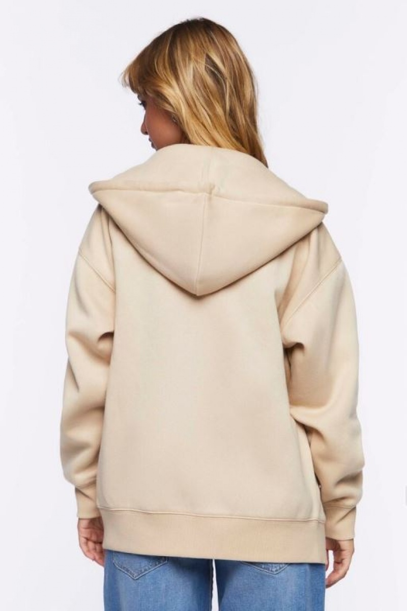 Sudadera con Capucha Forever 21 Fleece Zip Up Mujer Kaki | TOmRrwKoeDI