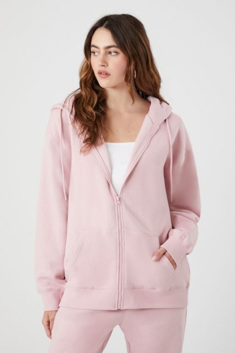 Sudadera con Capucha Forever 21 Fleece Zip Up Mujer Moradas | 8BbwkSyxXqw