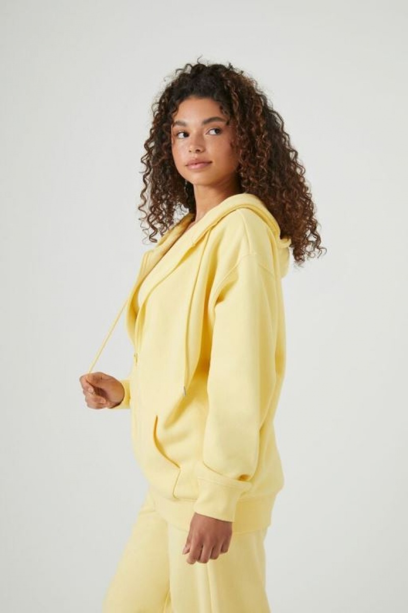 Sudadera con Capucha Forever 21 Fleece Zip Up Mujer Amarillo Claro | PgEc9ZxXO3o