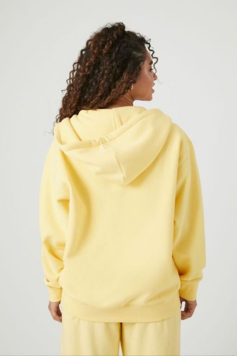 Sudadera con Capucha Forever 21 Fleece Zip Up Mujer Amarillo Claro | PgEc9ZxXO3o