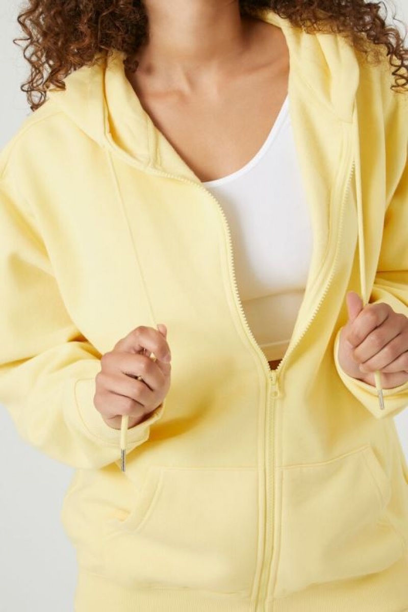 Sudadera con Capucha Forever 21 Fleece Zip Up Mujer Amarillo Claro | PgEc9ZxXO3o