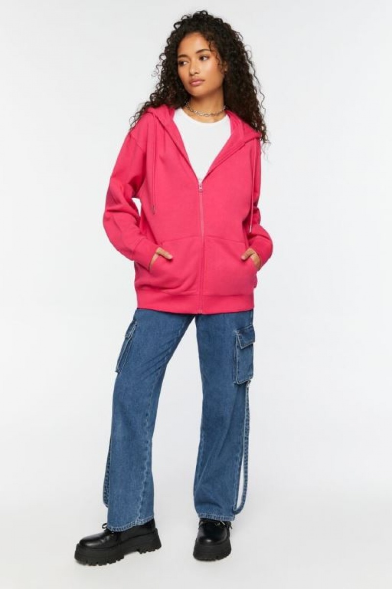 Sudadera con Capucha Forever 21 Fleece Zip Up Mujer Hibiscus | YWe1U2btyTN