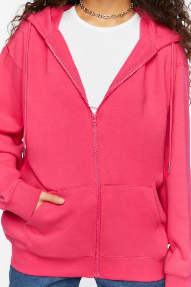 Sudadera con Capucha Forever 21 Fleece Zip Up Mujer Hibiscus | YWe1U2btyTN