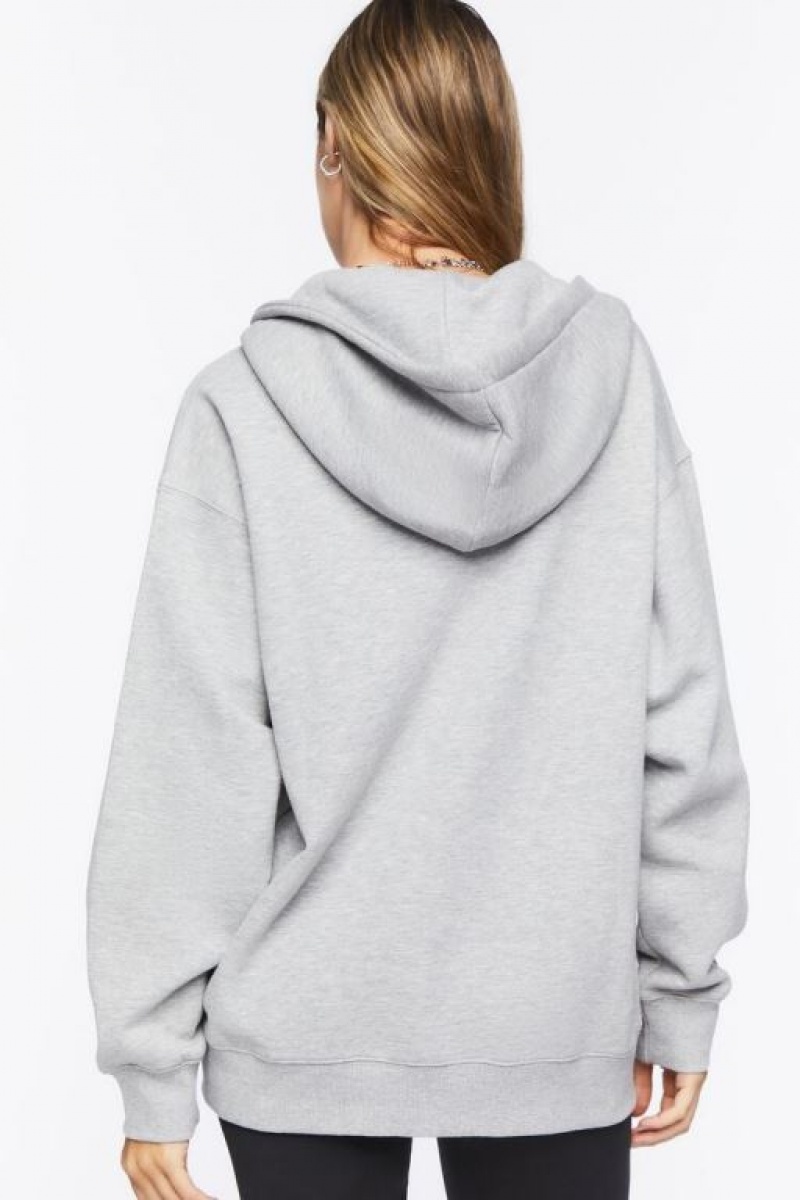 Sudadera con Capucha Forever 21 Fleece Zip Up Mujer Gris | 3hZLXlSIH1G